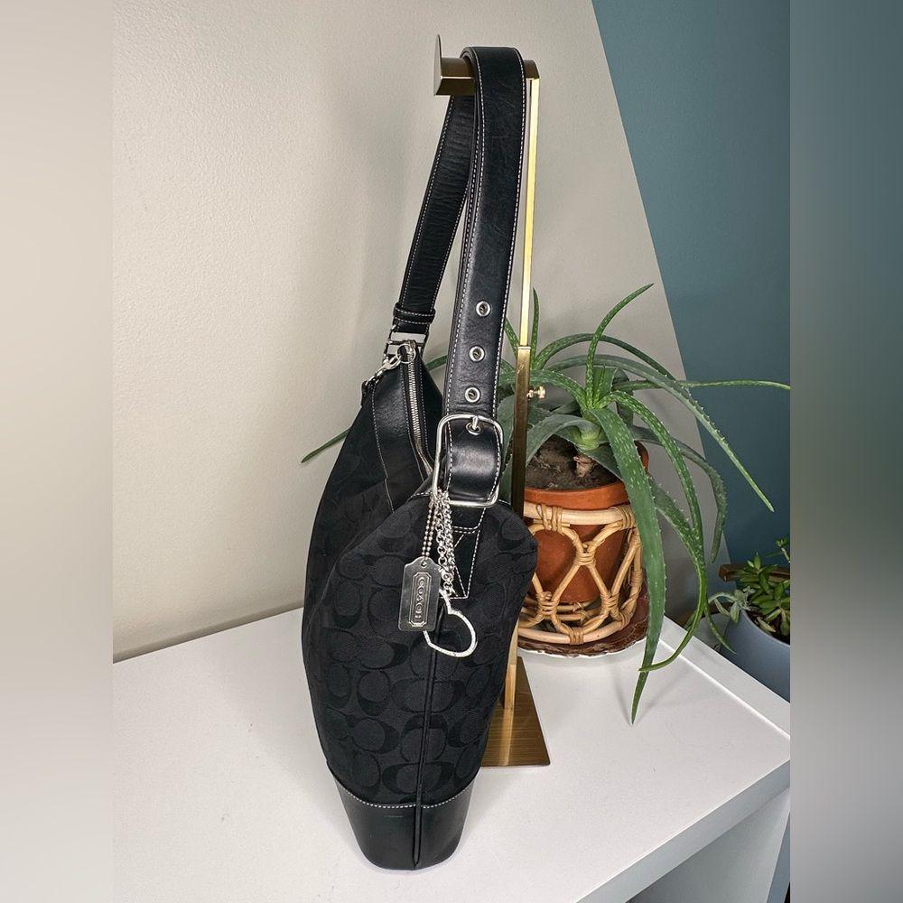 Coach Black Signature C Hobo Bag W/ Leather Trim H3K-6346 +