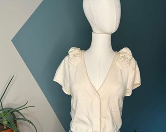 Anthropologie FIETS VOOR Vintage 90s Cropped Knit Cardigan Cottagecore Size M