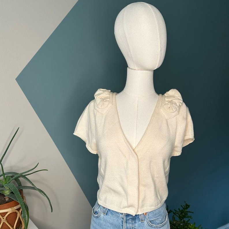 Anthropologie FIETS VOOR Vintage 90s Cropped Knit Cardigan Cottagecore Size M image 1
