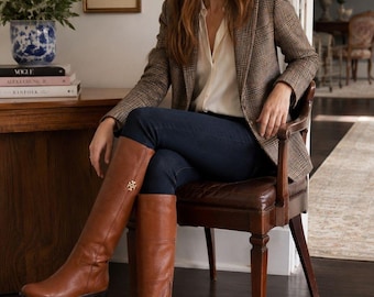 Vintage Style Tory Burch Cognac Pebbled Leather Riding Boots Size 7 Knee High Equestrian Quiet Luxury Heritage Fashion