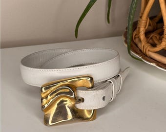 Vintage Finesse La Model Adjustable White Belt Tri-Tone metal Buckle sz M/L Vintage Finesse La Model Adjustable White Belt Tri-tone  main image 2
