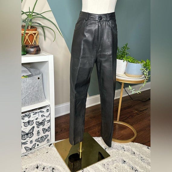 Vintage 90s Maglia Black Leather Pants High-waisted Straight-leg