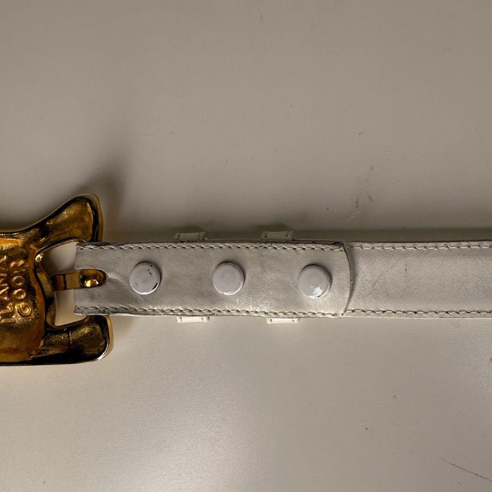 Ilana Goor White Leather Belt Sculptural Gold Buckle Vintage  display picture 1