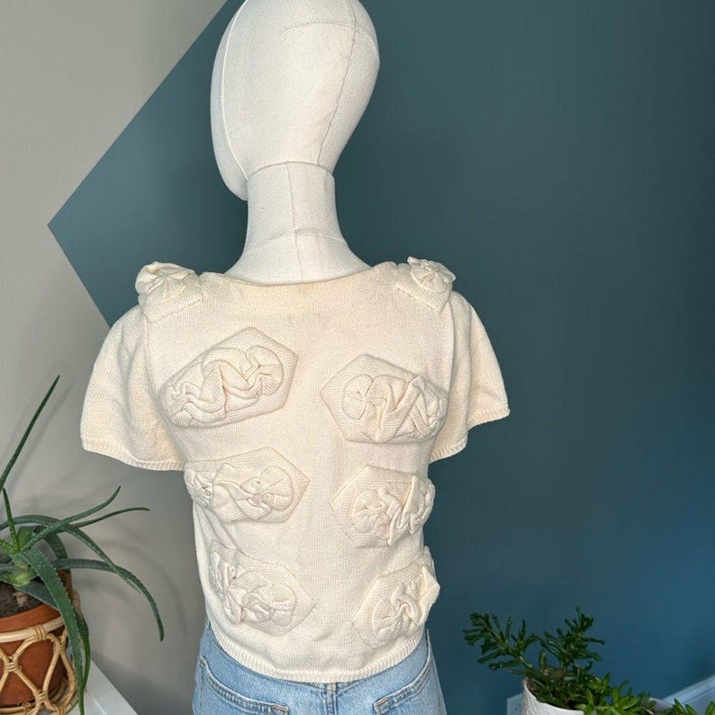 Anthropologie FIETS VOOR Vintage 90s Cropped Knit Cardigan Cottagecore Size M image 4