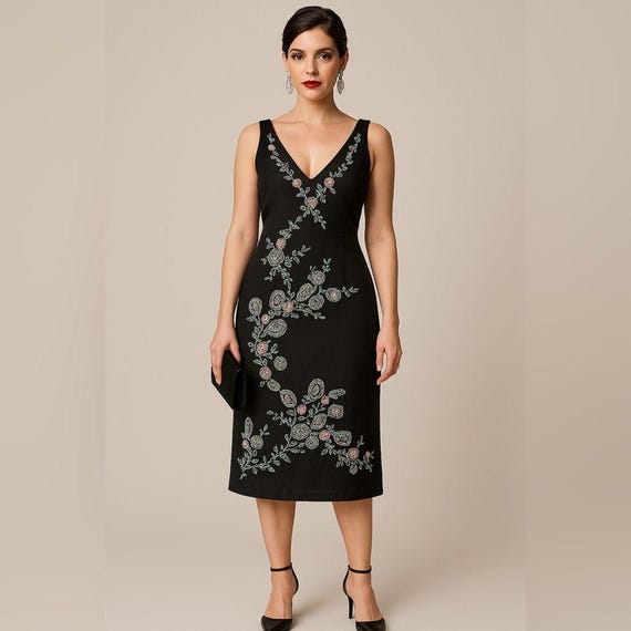 french connection black beaded dress French Connection Black Multi High Neck Sequin Dress 8 – The Wardrobe main image 1