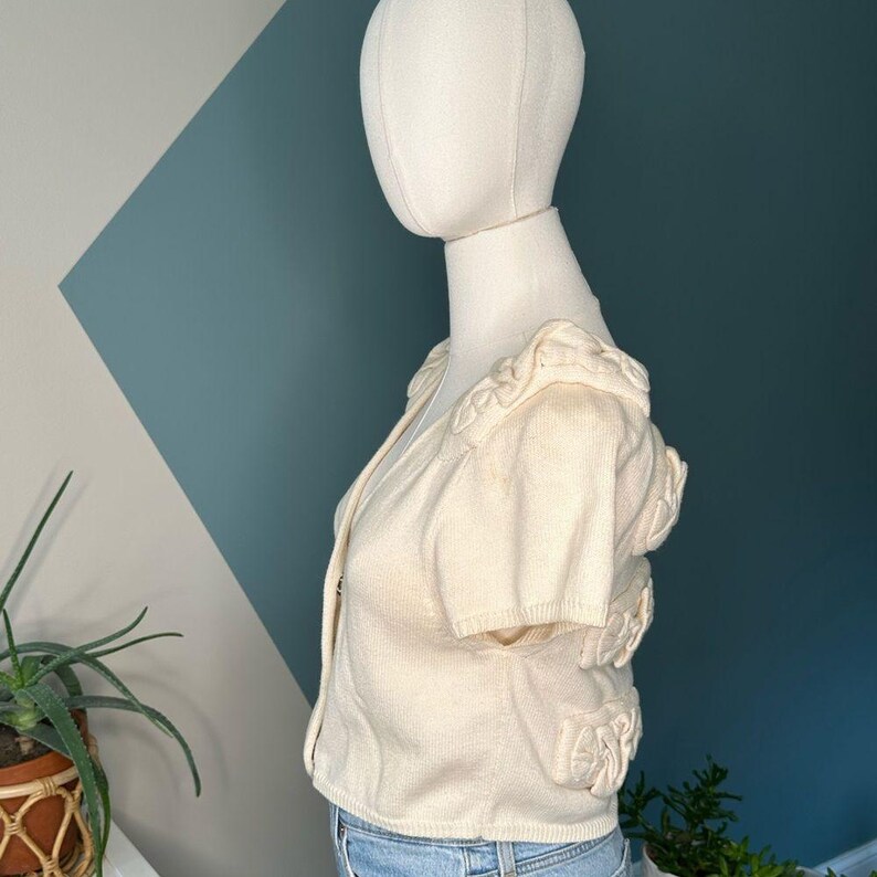 Anthropologie FIETS VOOR Vintage 90s Cropped Knit Cardigan Cottagecore Size M image 2