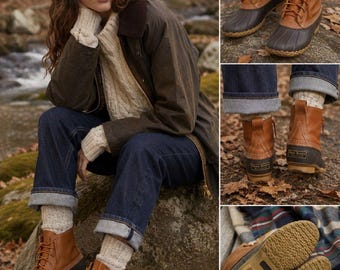 Vintage Y2K L.L.Bean Bean Boots Made in Maine Womens Size 7 Brown Leather Duck Boots Heritage Americana Waterproof Rain Snow Boots