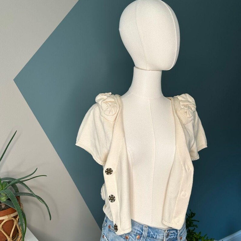 Anthropologie FIETS VOOR Vintage 90s Cropped Knit Cardigan Cottagecore Size M image 5