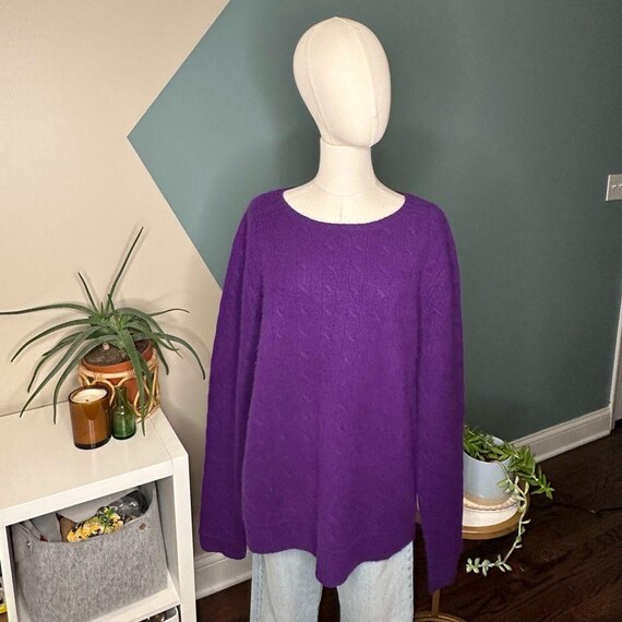 Vintage Faconnable Cashmere Sweater Purple Cable Knit 90s Unisex Oversized XL