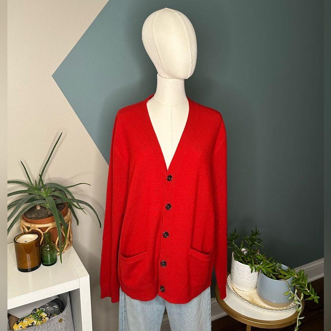 Vintage 90s Polo Ralph Lauren Cashmere Cardigan Sweater Red Y2K