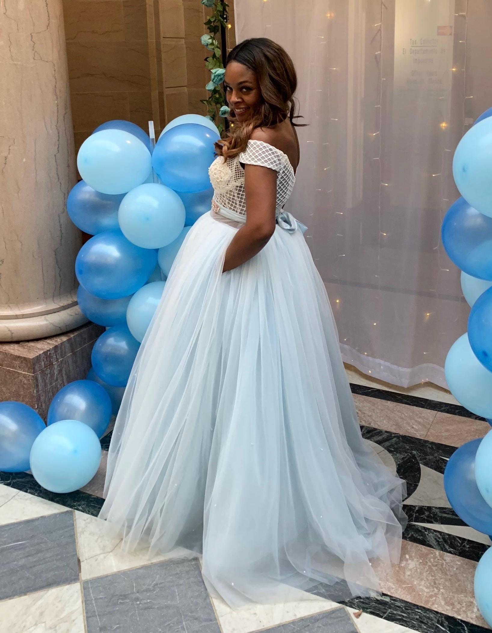 Dusty Blue Long Train Tutu Skirt – Bridal Wedding Skirt, Tulle Bridesmaid Dress, Customizable