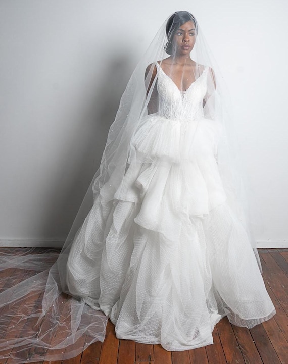 dusty pink flowy dress Princess Wedding Dress Crystal Beaded Illusion Sleeves – Lisposa main image 1