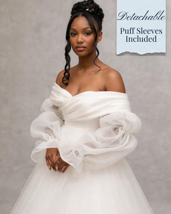 corset puff sleeve wedding dress Puff Sleeve Strapless Corset Bridal Gown by Nox Anabel JE990L