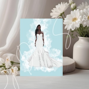 Esboço de vestido de noiva de renda | Cartões de retrato de noiva personalizados | Ilustração de vestido de manga longa | Arte de lembrança de noiva de luxo
