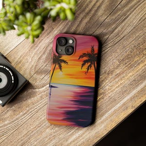Beach Sunset  Phone Case for iPhone 16, 15, 14, 13, 12 Pro, Samsung S24, S23, S22, Palm Trees,  Beach, Tropical Phone Case