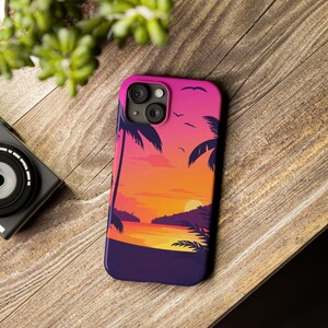 Beach Sunset Phone Case for iPhone 16, 15, 14, 13, 12 Pro, Samsung S24, S23, S22, Beach Front, Palm Trees,  Beach, Tropical Phone Case