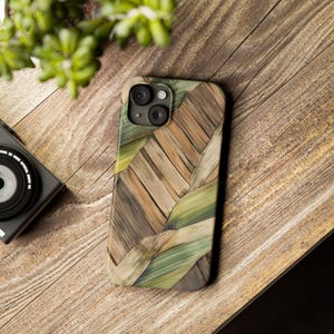Banana Leaves Phone Case for iPhone 16, 15, 14, 13, 12 Pro, Samsung S24, S23, S22, Bamboo Sticks,  Beach, Tropical Phone Case