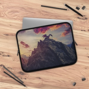 Dragon Mirror Laptop Sleeve, Hilltop Dragon, Mountain Dragon, Fantasy Tablet Pouch, Laptop Sleeve, iPad Sleeve, Fantasy Sleeve