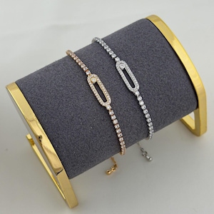 Bracelet VIP minimaliste et élégant inspiré de Messika | Pierres de zircon | Plaqué or et argent | Bracelet moderne pour femme en acier inoxydable 316L
