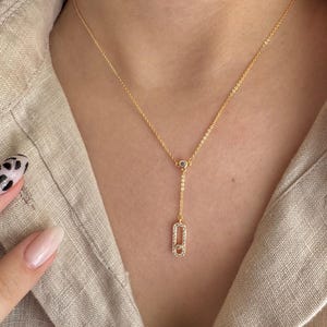 Collier doré élégant inspiré de Messika - Bijoux de luxe pour femme en zircone - Chaîne minimaliste en acier inoxydable plaqué or