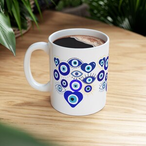 Evil Eye Ceramic Mug 11 oz, Evil Eye Mug 15 oz, Evil Eye Coffee cup, Evil Eye Mug, Evil Eye Collage Mug, Boho Evil Eye Coffee Mug