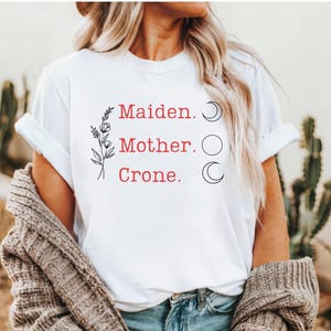 Maiden Mother Crone T-Shirt, Goddess Shirt, Triple Goddess Tee, Wiccan Woman Shirt, Wiccan Gift for her, Wiccan Goddess Shirt, Triple moon T