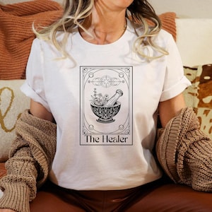The Healer Tarot T-Shirt, Boho Tarot Shirt, The Healer Shirt, Witchy Tarot Shirt, Gift for Naturopath, Holistic Energy Tee, Herbalist Gift