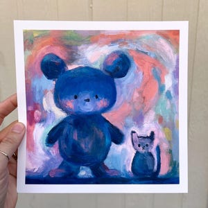 Best Friends Oil Painting Art Print Teddy Bear and Kitten