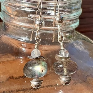 Delicate Labradorite and Sterling Silver Drop Earrings