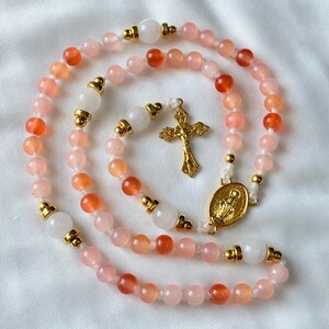 Handmade Catholic Rosary | 6mm Orange Sunset Glass Beads | Durable Cord | Gold Tone Medals | First Holy Communion, Baptism, Confirmation