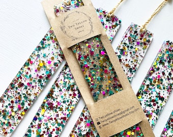 multicolor holographic glitter resin bookmarks with tassels (5.5"x1")