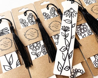 Black and white floral resin bookmarks sealed with kamar varnish (5.5"x1")