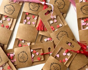 Valentine's Day "Love" conversation heart resin bookmarks with tassels (5.5"x1")