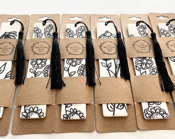 Black and white floral resin bookmarks sealed with kamar varnish (5.5"x1")