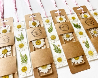 Dried white daisy resin bookmarks (5.5"x1")