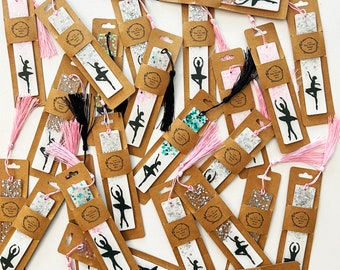 Ballerina glitter resin bookmarks with tassels (5.5"x1")