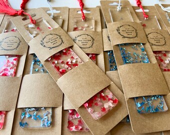 Valentines Day glitter resin bookmarks with tassels (5.5"x1")