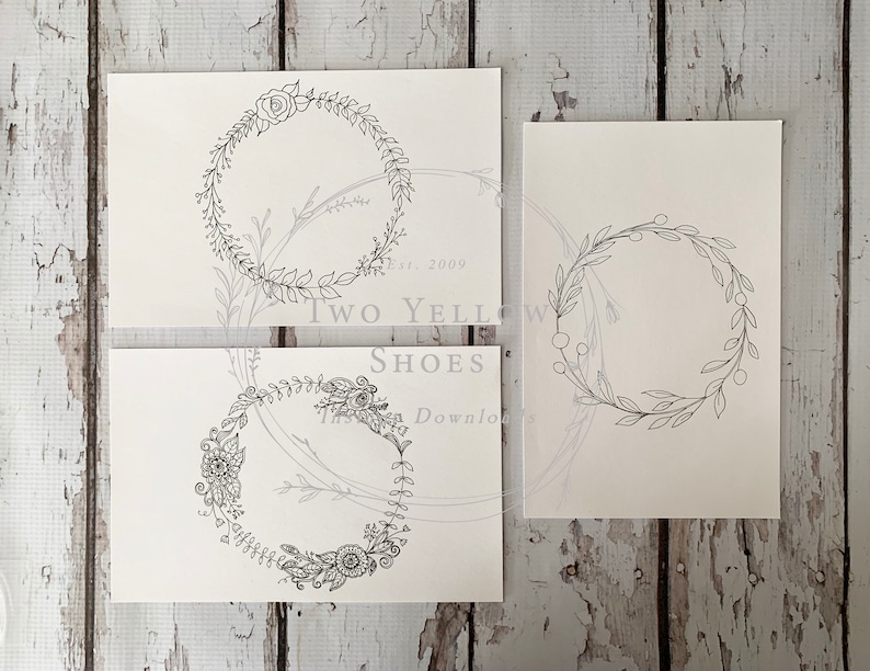 Instant Download hand drawn micron pen floral wreaths