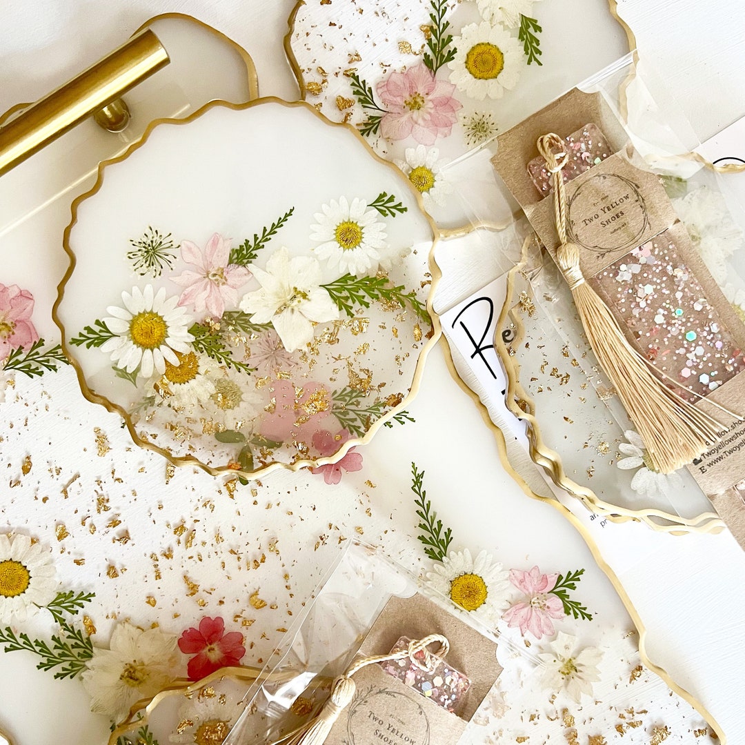 Pressed Micro Flowers and Resin Coasters and Tray Set With Etsy