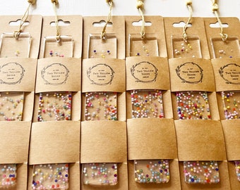 Rainbow sprinkles resin bookmarks with tassels (5.5"x1")