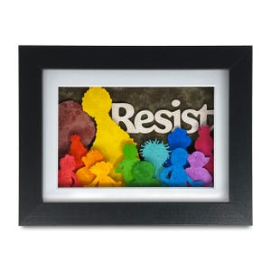 Save PBS – 3D Papercraft Original Resistance Art – 7" x 5" – Framed Shadowbox