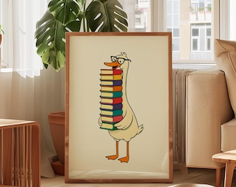 Silly Goose Book Club Wall Art Bookish Wall Decor Bookworm Print for kids Funny Silly Goose Printable Book Lover Wall Art Digital Download.