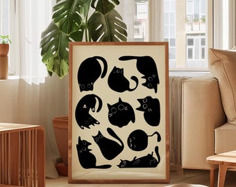 Funny Black Cat Wall Art Cat Humor Printable Catisse Matisse Inspired Art Modern Minimalist Abstract Poster Gift for Cat Lover Digital Decor