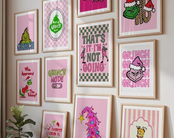 15 Sets Pink Grinch Wall Art Grinchmas Wall Decor Grinch Printable Christmas Grinch Prints Grinch Mode On Decor In My Grinch Era Wall Art.