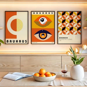 Bauhaus Ausstellung Wall Art Set of 3 Bauhaus Geometric Retro Color Digital Wall Art Modern Abstract Minimalist Poster Japandi Decor Design.