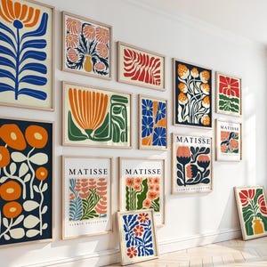 Retro Floral Wall Art Prints Mega Bundle Matisse Flower Market Printable Gallery Wall Boho Abstract Flowers Print Set Orange Blue Abstract.