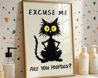 Funny Cat Bathroom Print Are You Pooping Wall Art Bathroom Humor Wall Decor Funny Bathroom Prints Toilet Humor Quirky Wall Art Printable.