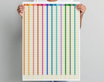 Retro Undated Calendar Vertical Full Year Undated Calendar Planner Colorful Calendar Poster Perpetual Calendar Colorful Monthly Planner.
