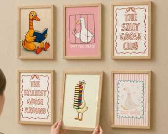 Silly Goose Wall Art Set of 6 Silly Goose Book Club Decor Silly Goose Club Print Cute Nursery Decor Quirky Kids Room Decor Digital Download.
