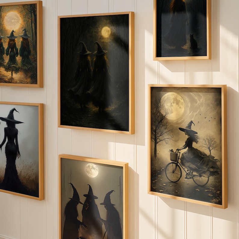 Vintage Witch Halloween Wall Decor Bundle Witchcraft Wall Art Set